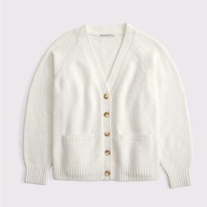 Abercrombie & Fitch White Dad V-Neck Cardigan